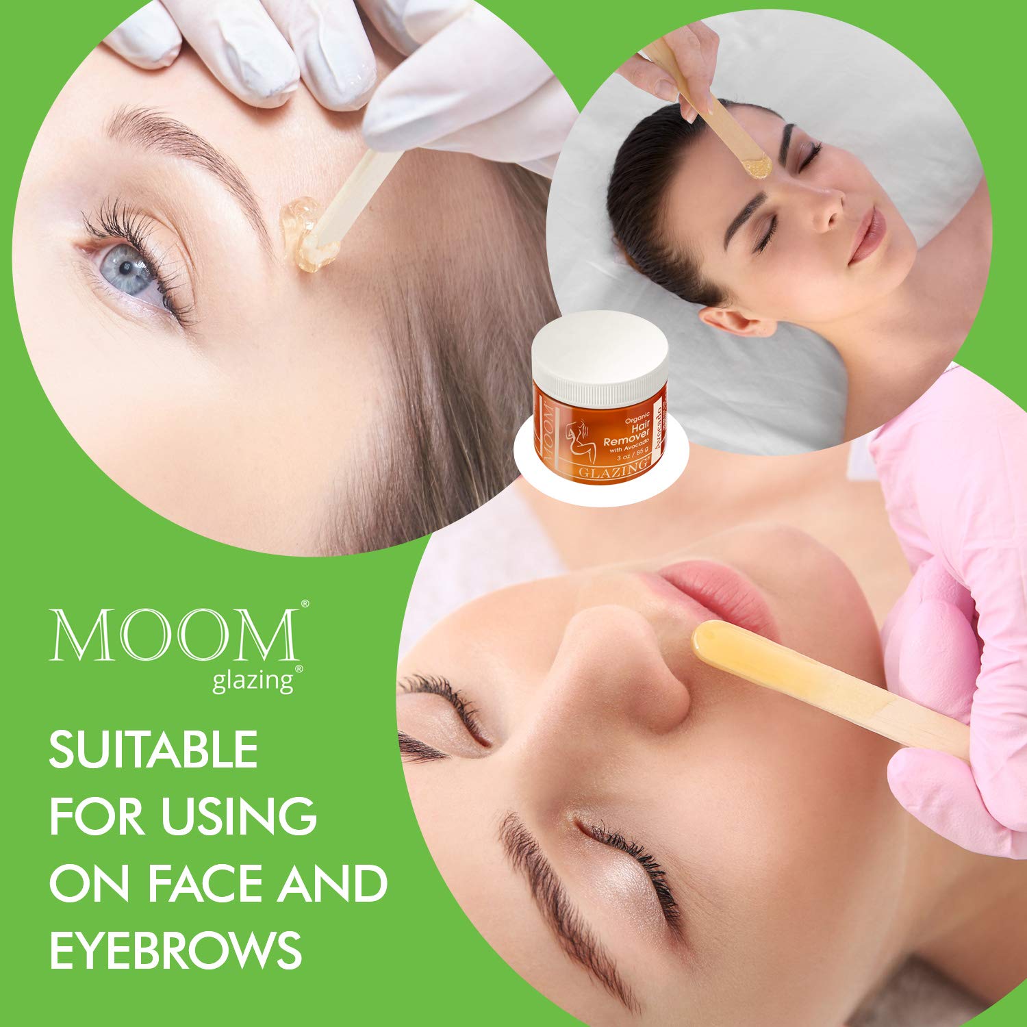 MOOM Organic Travel Wax Kit with Aloe, Tea Tree Oil & Chamomile for Face - Natural Sugar Waxing Glaz