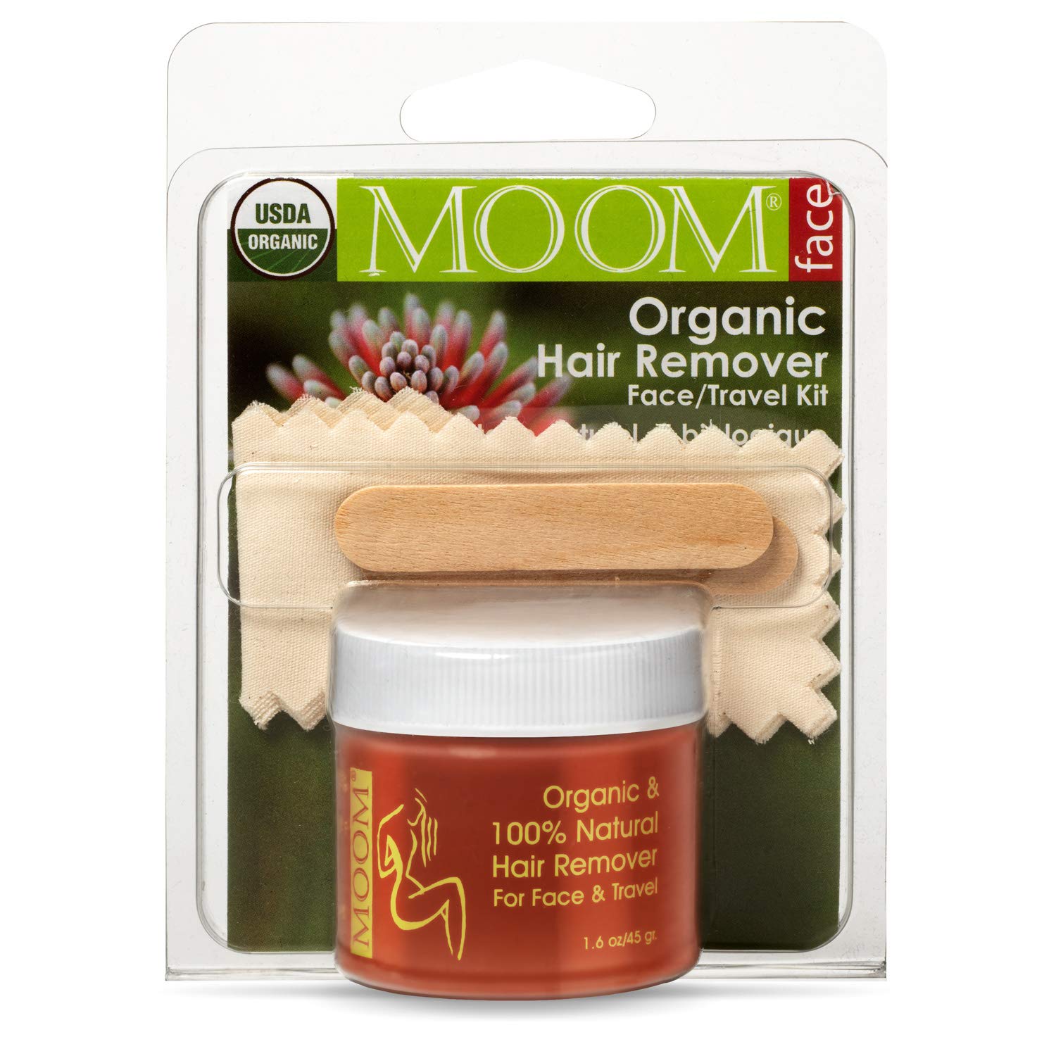 MOOM Organic Travel Wax Kit with Aloe, Tea Tree Oil & Chamomile for Face - Natural Sugar Waxing Glaz