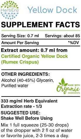 Yellow Dock A60 Alcohol Herbal Extract Tincture, Yellow Dock (Rumex Crispus) Dried Root (2 fl oz)