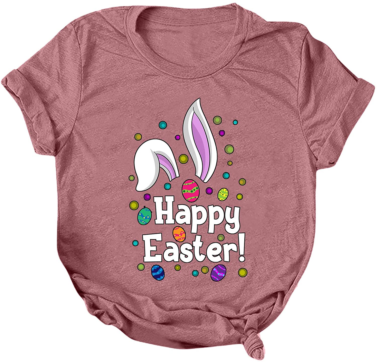 Dosoop Womens Happy Easter Letter Printed T-Shirt Short Sleeve Graphic Shirts Tees Crewneck Casual L