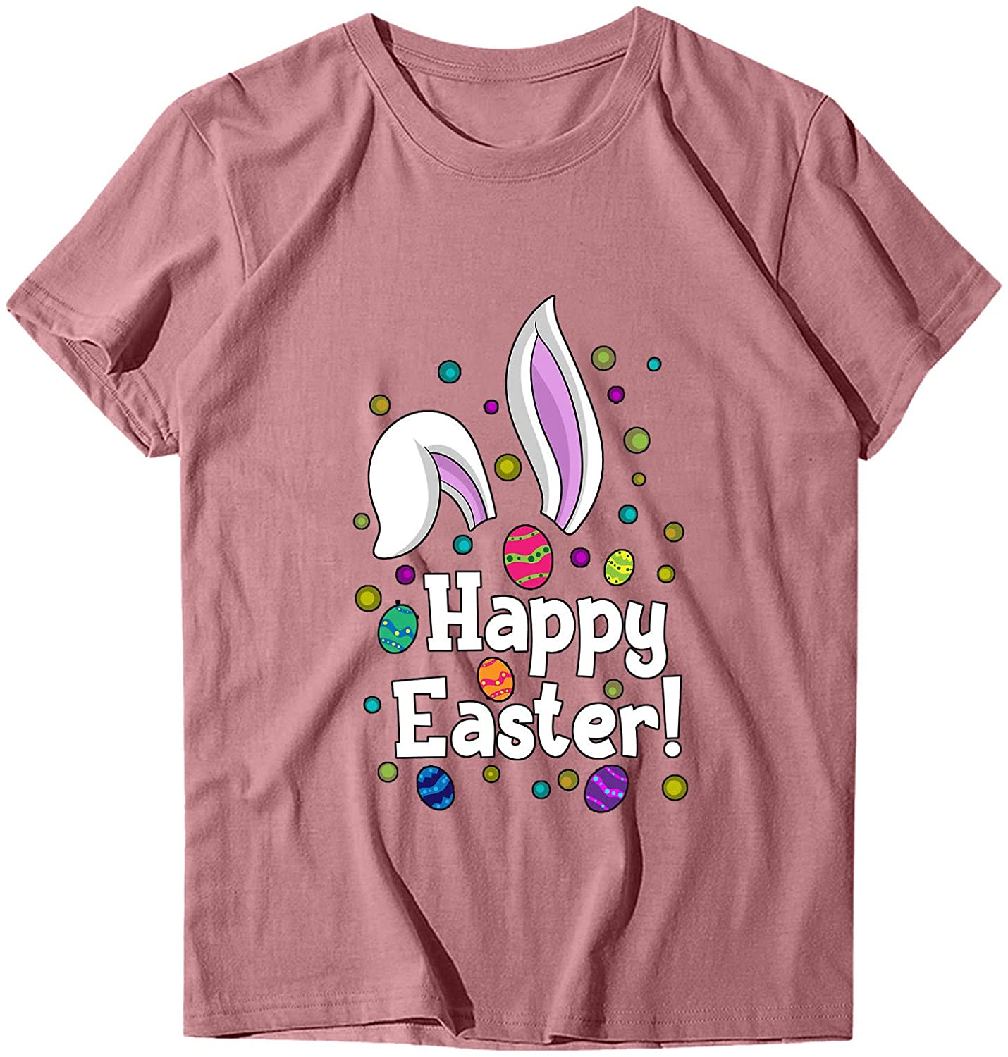 Dosoop Womens Happy Easter Letter Printed T-Shirt Short Sleeve Graphic Shirts Tees Crewneck Casual L
