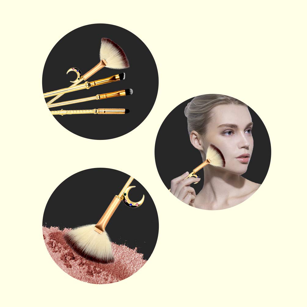 KUASU Sailor Moon Makeup Brush Set w/Pouch - Rose Gold Cosmetic Brushes With Sailor Moon Gems (JIN19