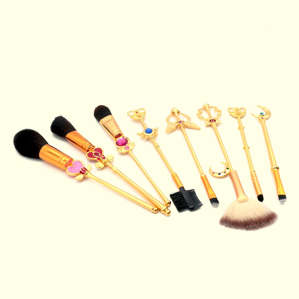 KUASU Sailor Moon Makeup Brush Set w/Pouch - Rose Gold Cosmetic Brushes With Sailor Moon Gems (JIN19