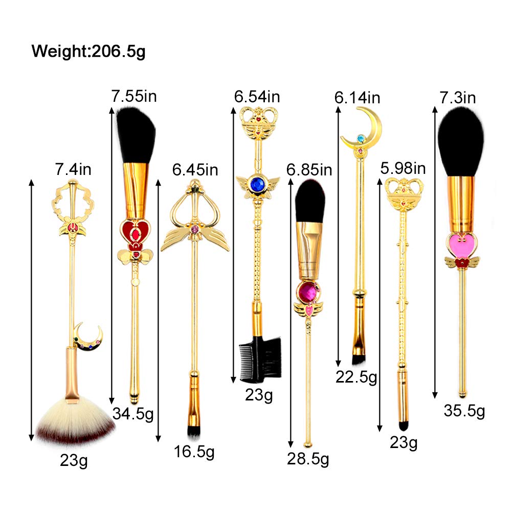 KUASU Sailor Moon Makeup Brush Set w/Pouch - Rose Gold Cosmetic Brushes With Sailor Moon Gems (JIN19