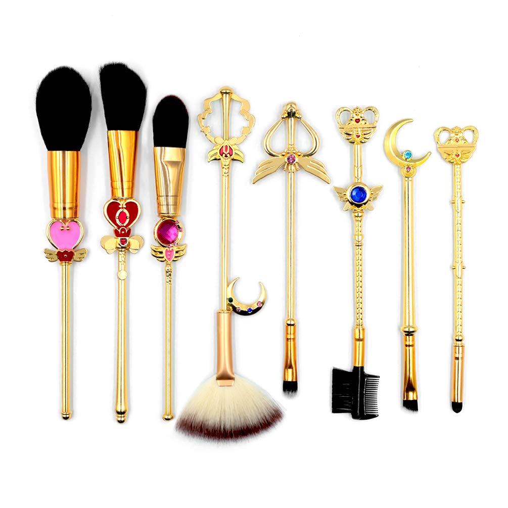KUASU Sailor Moon Makeup Brush Set w/Pouch - Rose Gold Cosmetic Brushes With Sailor Moon Gems (JIN19