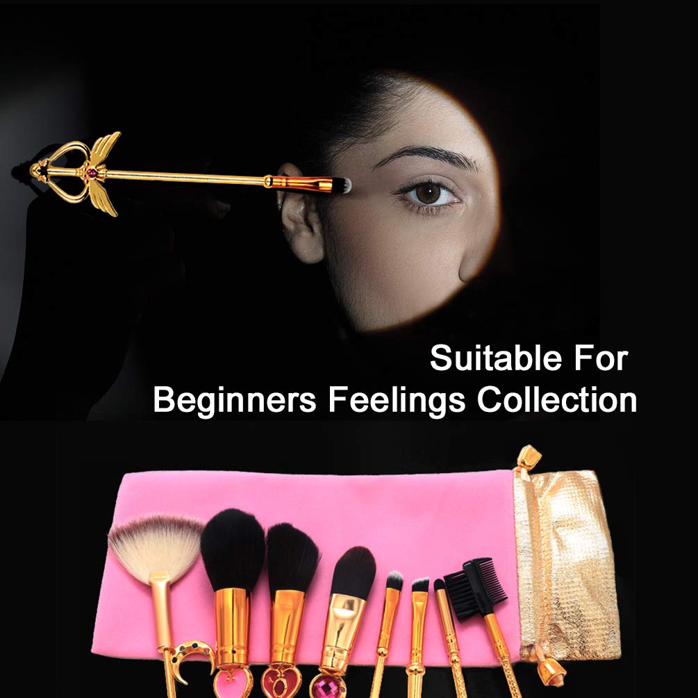 KUASU Sailor Moon Makeup Brush Set w/Pouch - Rose Gold Cosmetic Brushes With Sailor Moon Gems (JIN19