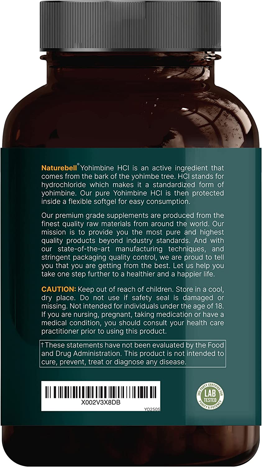 Naturebell Yohimbine HCL 6mg, 250 Softgels, Joybond* - Ultra Strength Yohimbine Bark Extract Supplem