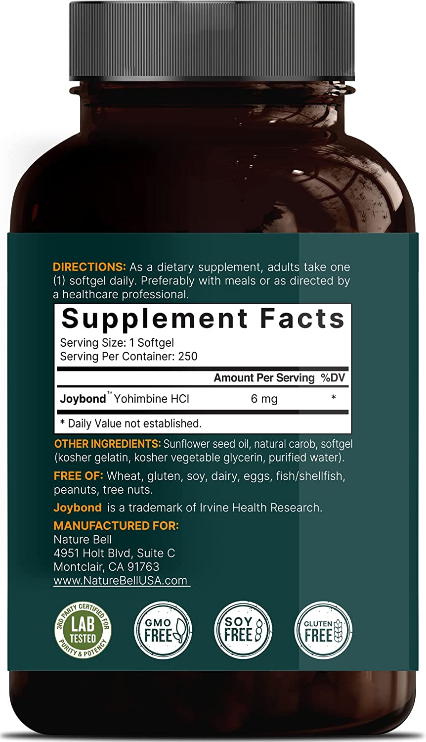 Naturebell Yohimbine HCL 6mg, 250 Softgels, Joybond* - Ultra Strength Yohimbine Bark Extract Supplem