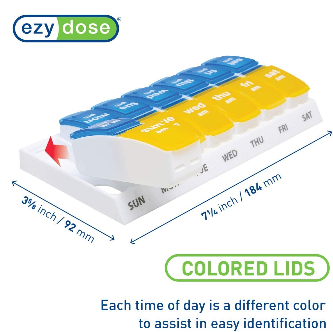 Ezy Dose Weekly (7-Day) AM/PM Pill Organizer, Vitamin and Medicine Box, Large Pop-Out Compartments, 