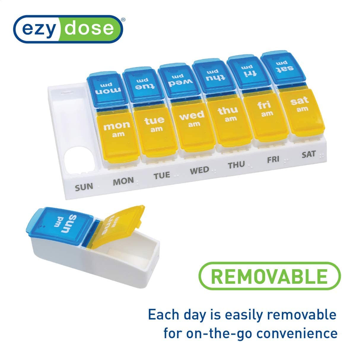 Ezy Dose Weekly (7-Day) AM/PM Pill Organizer, Vitamin and Medicine Box, Large Pop-Out Compartments, 