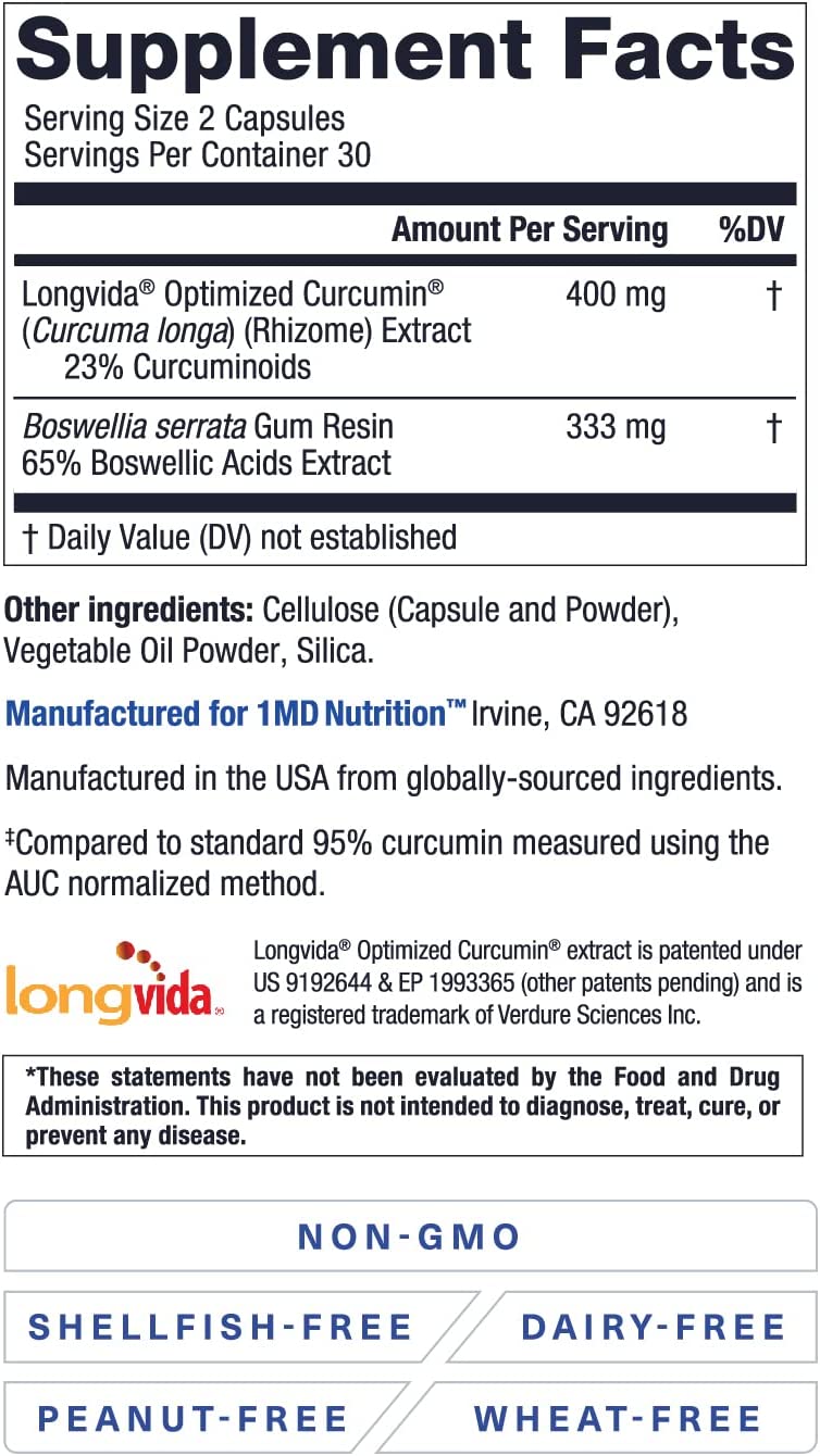 1MD Nutrition CurcuminMD Plus - Turmeric Curcumin with Boswellia Serrata - 285x More Absorbable | Jo