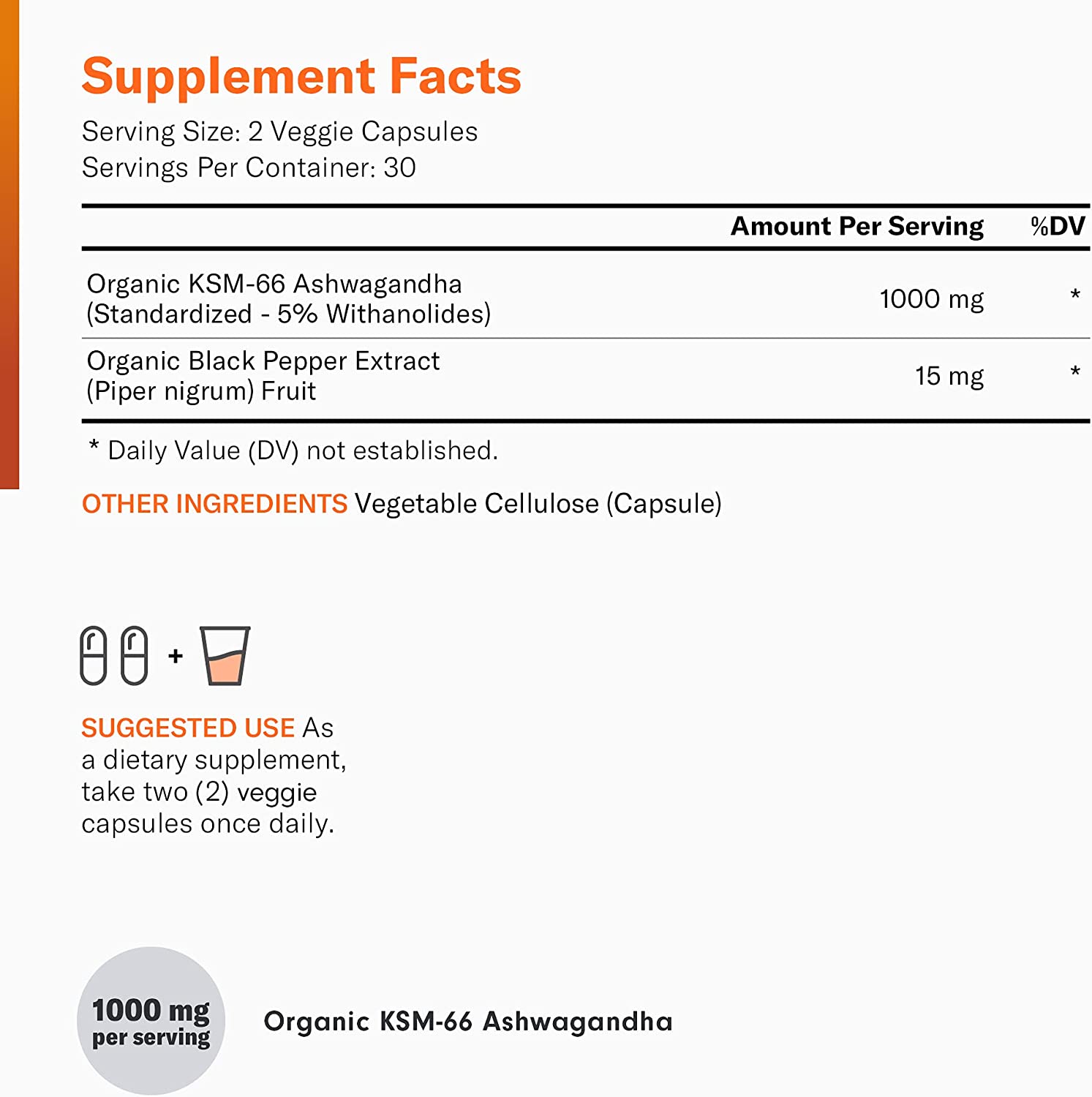 KSM-66 Ashwagandha Root Powder Extract, High Potency 5% Withanolides, 1000mg of Clinically Studied K