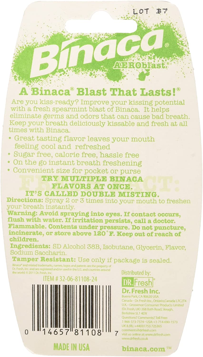 Binaca Spearmint Breath Freshening Spray - 0.21 Fl Oz (Pack of 6)