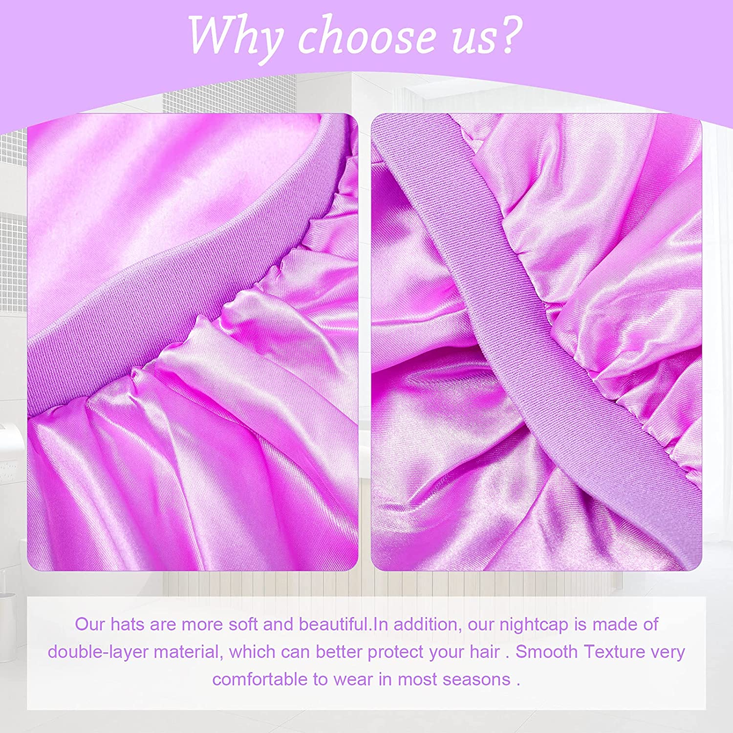 3 Pieces Long Hair Satin Bonnet Cap Extra Large Soft Elastic Band Silky Women Sleeping Cap with 3 El