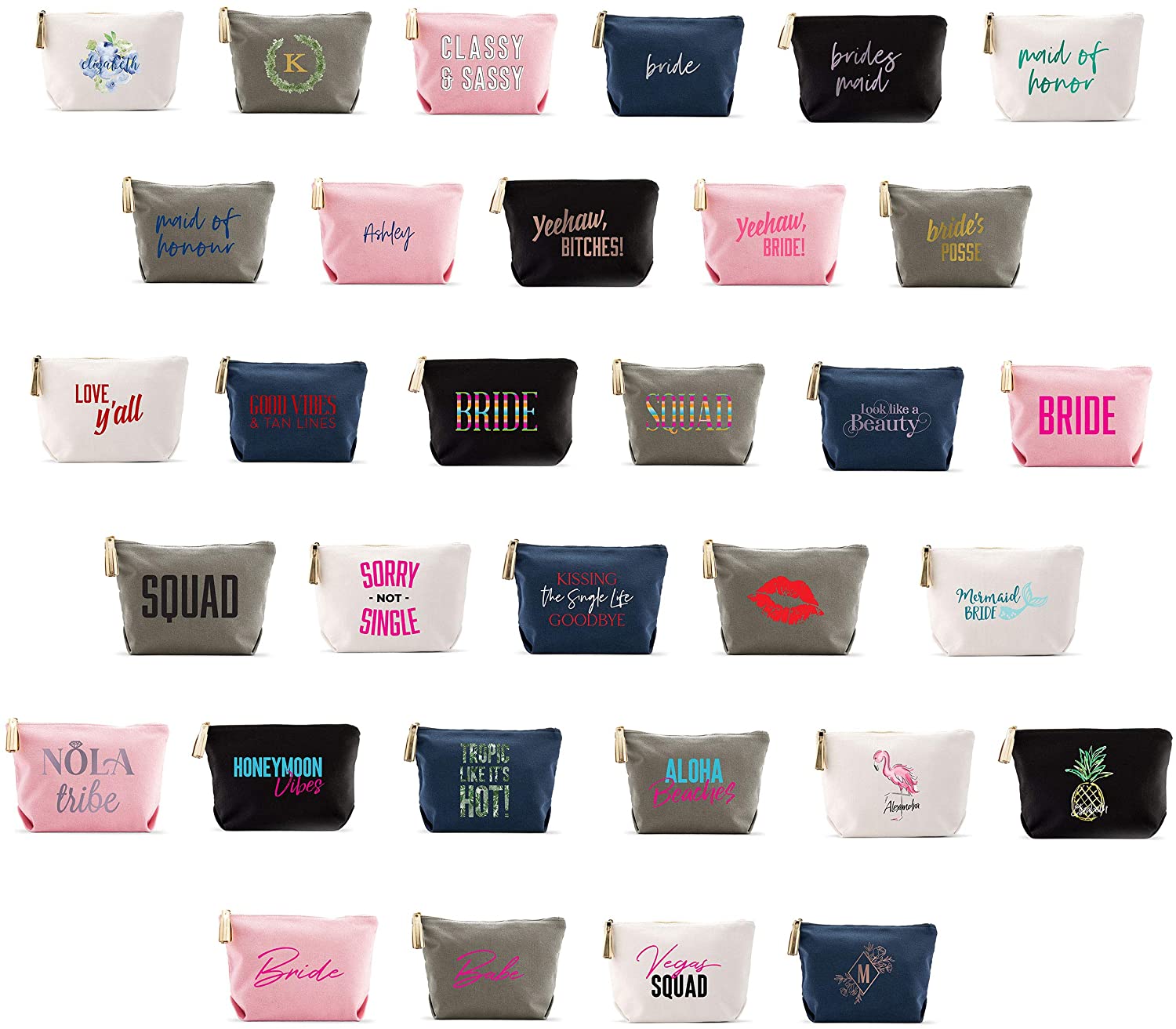 Weddingstar Large Personalized Canvas Makeup Bag - Fiesta Bride Silver