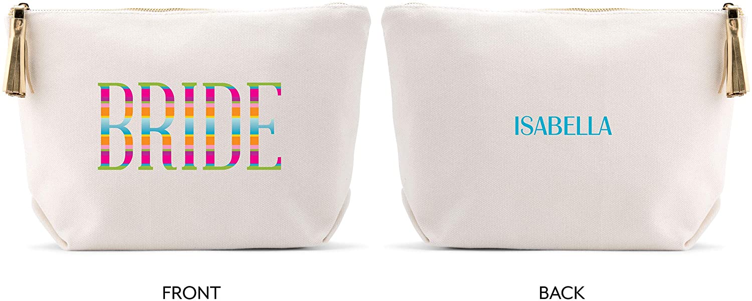 Weddingstar Large Personalized Canvas Makeup Bag - Fiesta Bride Silver