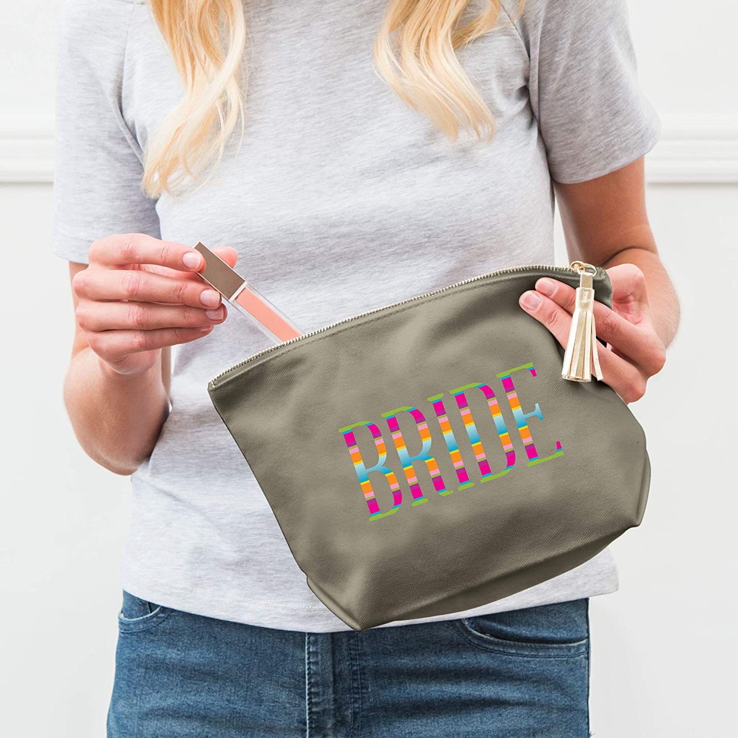 Weddingstar Large Personalized Canvas Makeup Bag - Fiesta Bride Silver