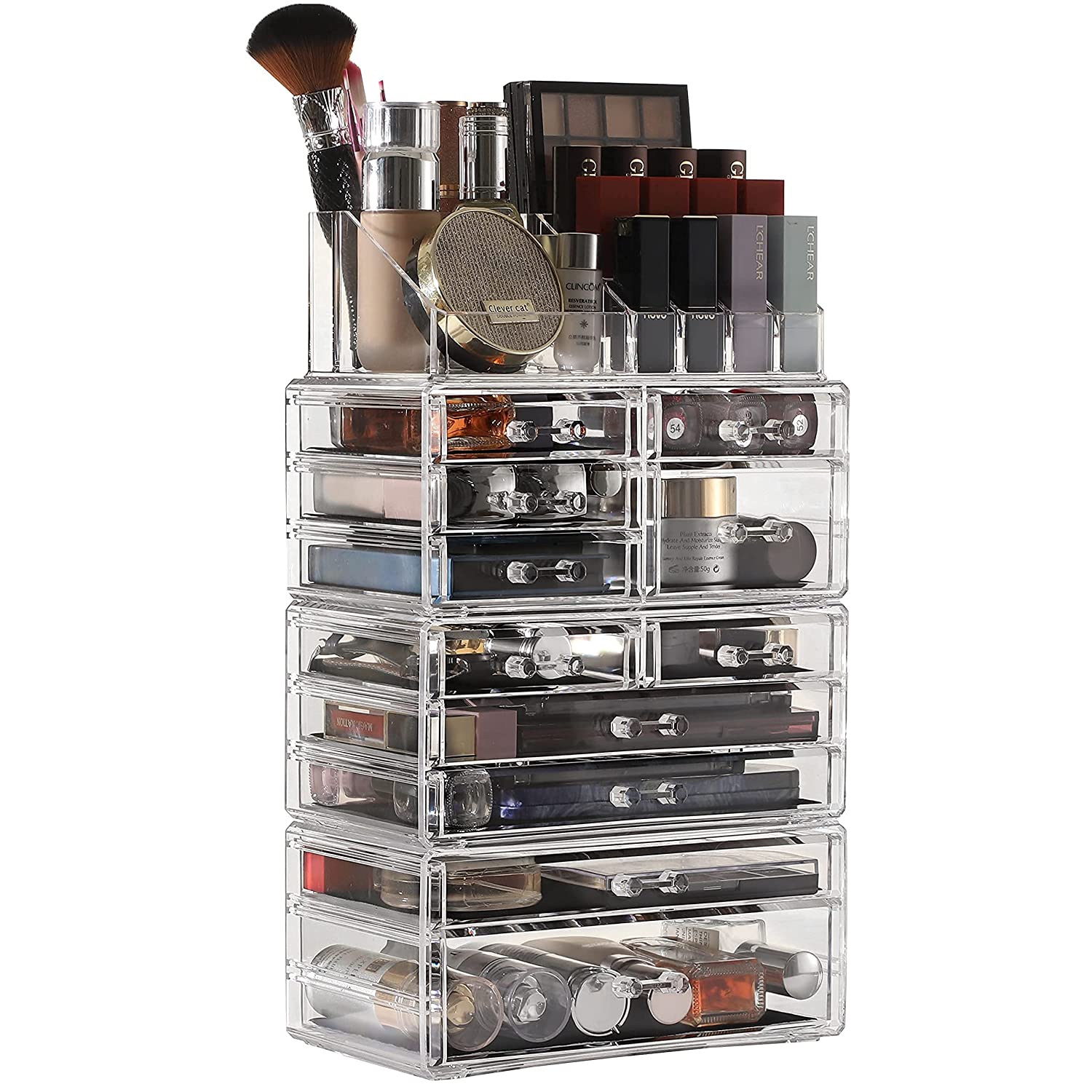 Cq acrylic Clear Makeup Organizer And Storage Stackable Small Skin Care Cosmetic Display Case With 4