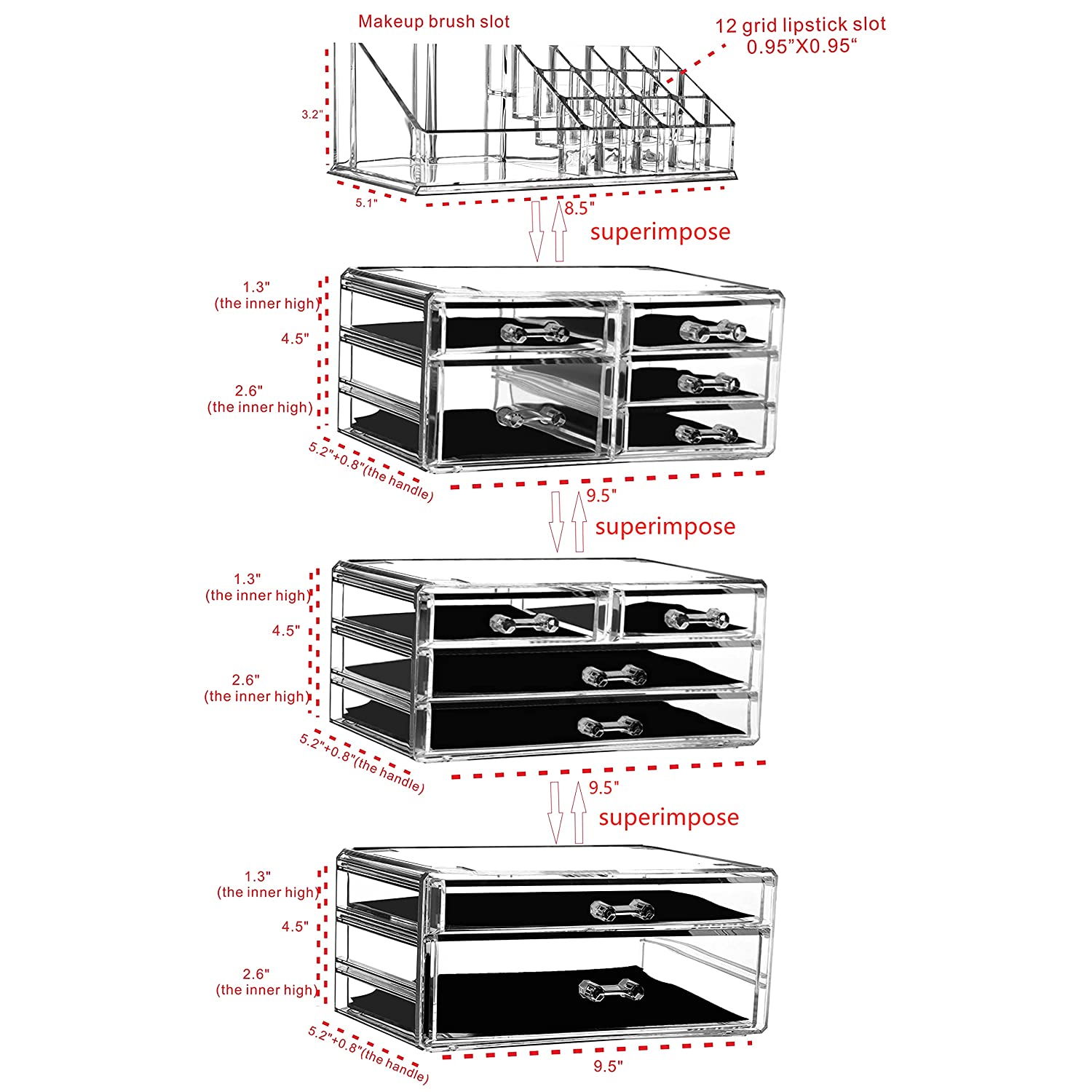 Cq acrylic Clear Makeup Organizer And Storage Stackable Small Skin Care Cosmetic Display Case With 4