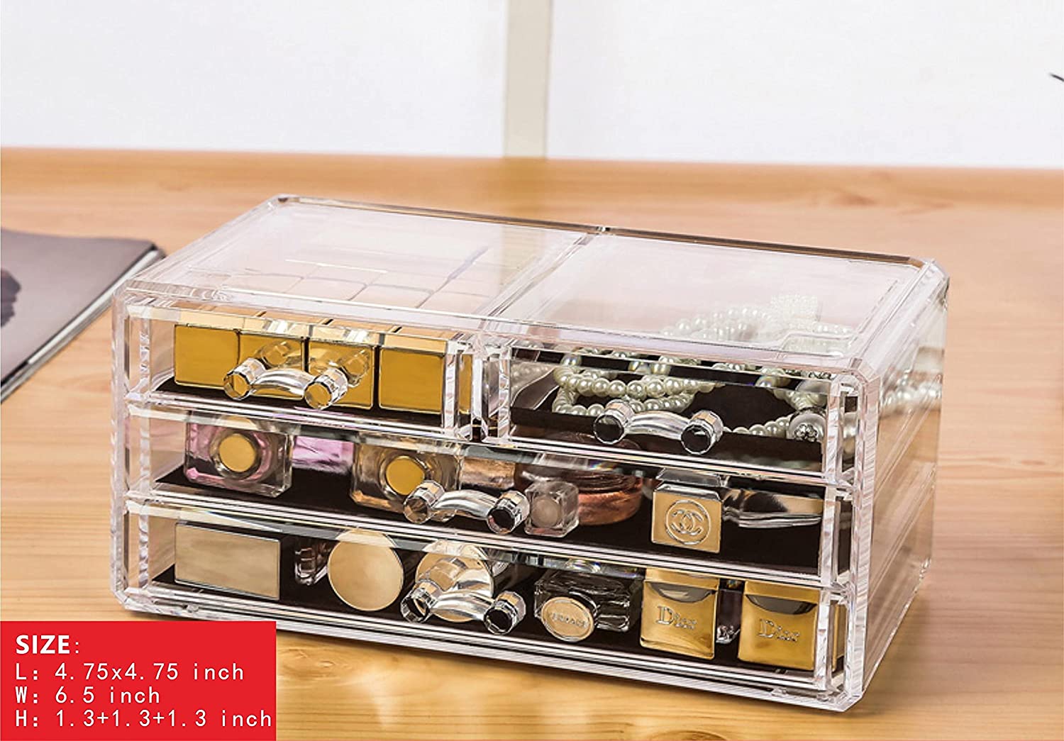 Cq acrylic Clear Makeup Organizer And Storage Stackable Small Skin Care Cosmetic Display Case With 4
