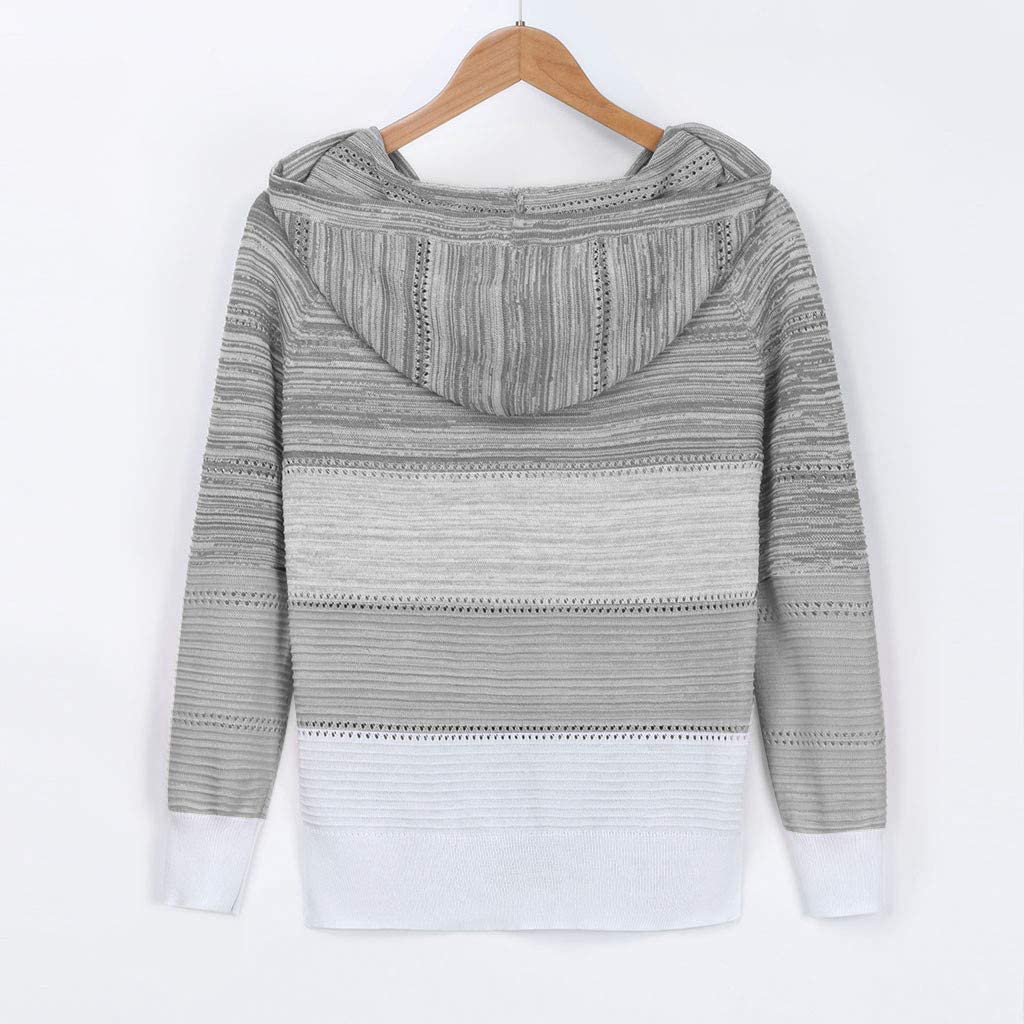 Meikosks Womens Fashion Hooded Sweater V-Neck Long Sleeves Hoodies Casual Patchwork Blouse Tops