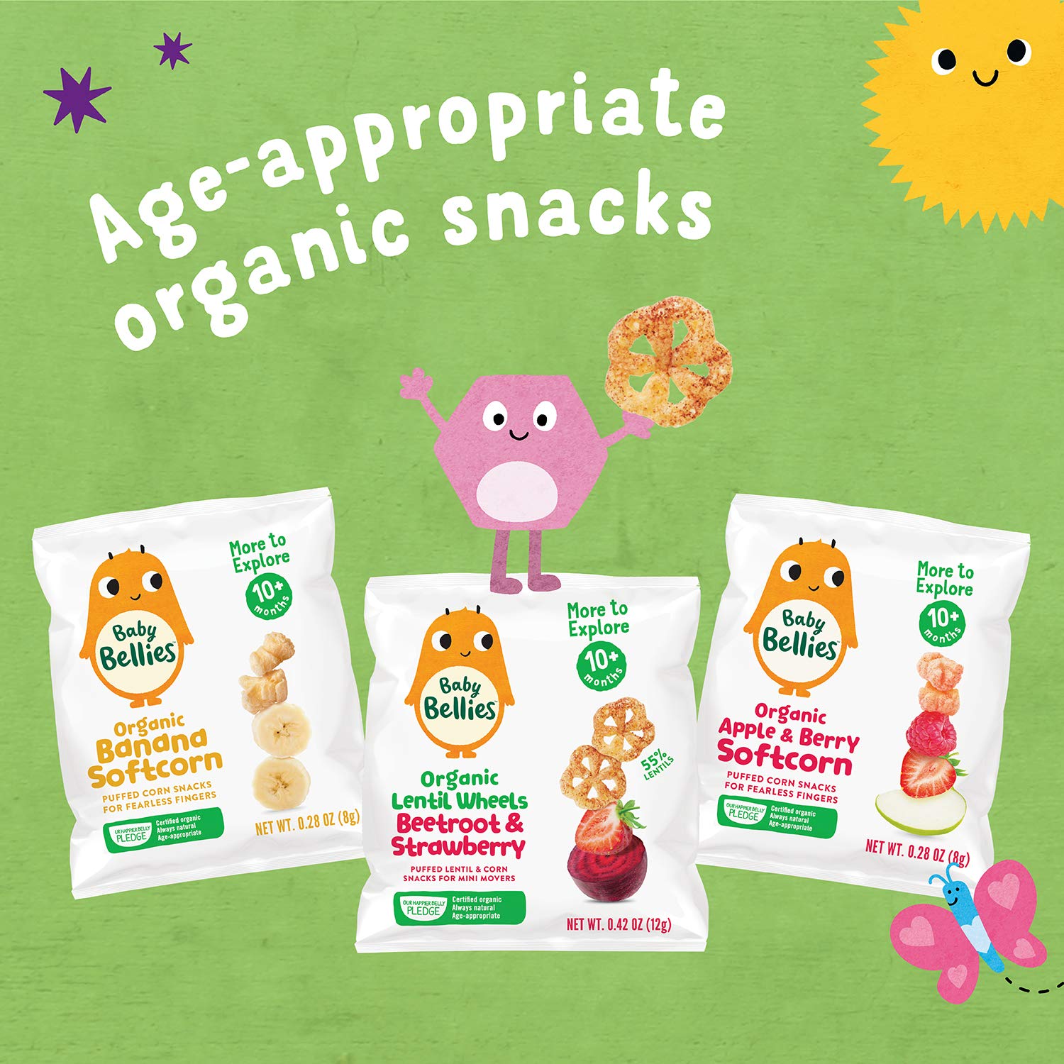 Baby Bellies Organic Softcorn Baby Snack, Banana, Pack of 7 Individual Snack Packs, 0.28 Ounce