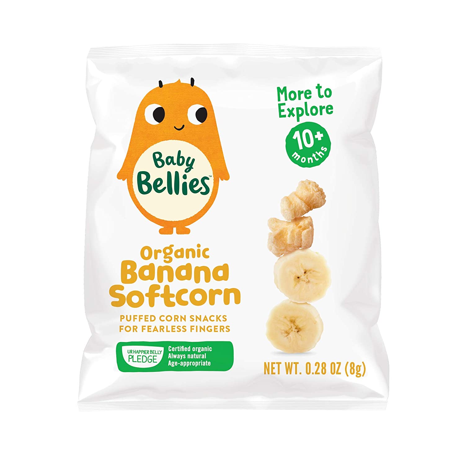 Baby Bellies Organic Softcorn Baby Snack, Banana, Pack of 7 Individual Snack Packs, 0.28 Ounce