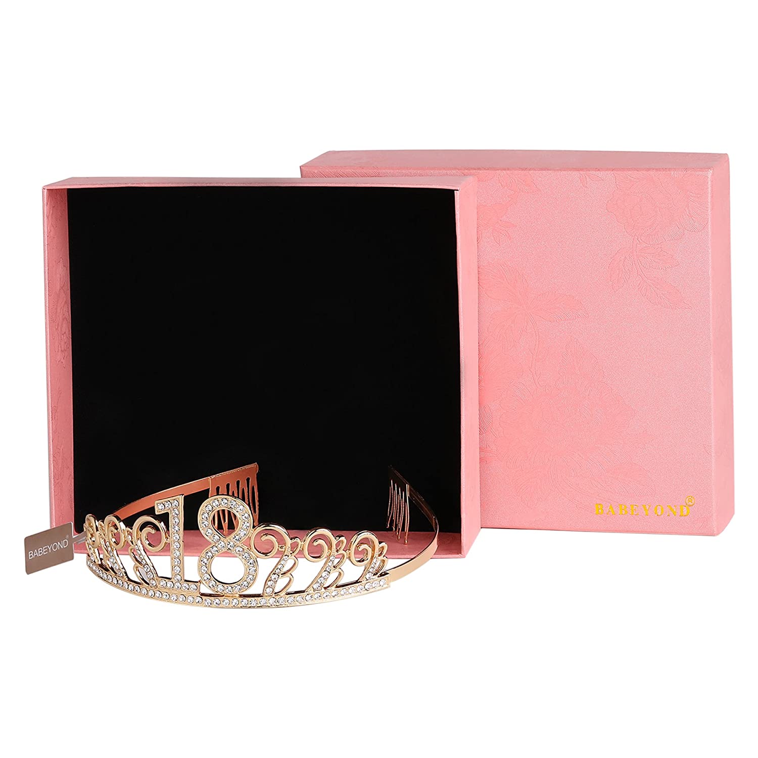 BABEYOND 40th Birthday Tiara and Sash Crystal Happy Birthday Crown and Satin 40 & Fabulous Sash 40th