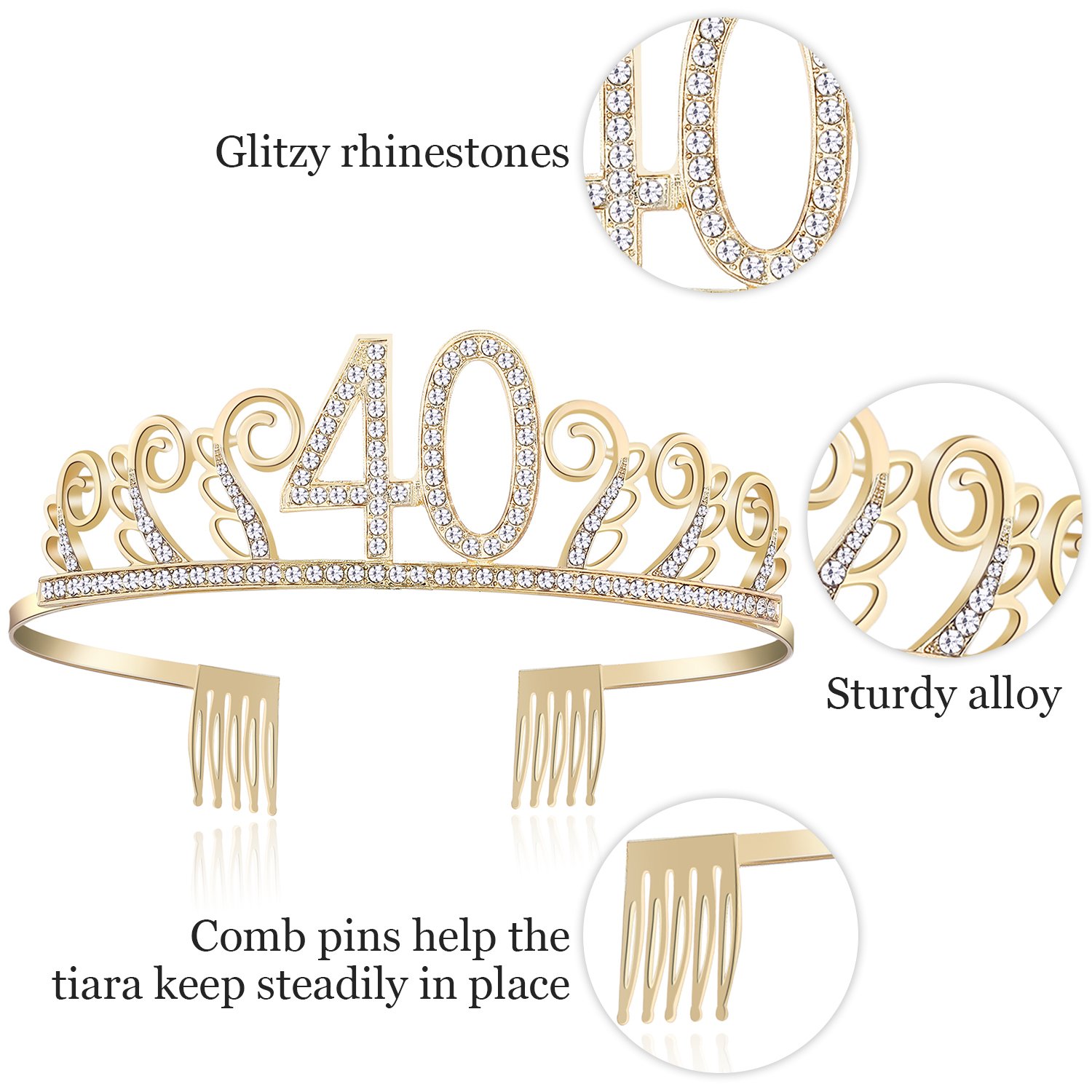 BABEYOND 40th Birthday Tiara and Sash Crystal Happy Birthday Crown and Satin 40 & Fabulous Sash 40th