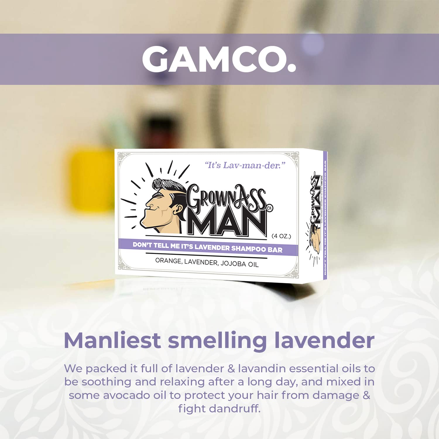 Grown Ass Man Co. - Solid Shampoo Bar Rich Lather 3 in 1: Hair, Beard & Body Wash - Plastic Free & E