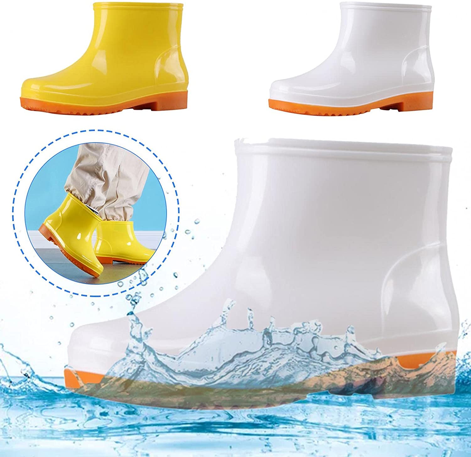 Aunimeifly Short rain Boots for Women and Waterproof Garden Shoes Stylish Light Ankle Rain Shoes and