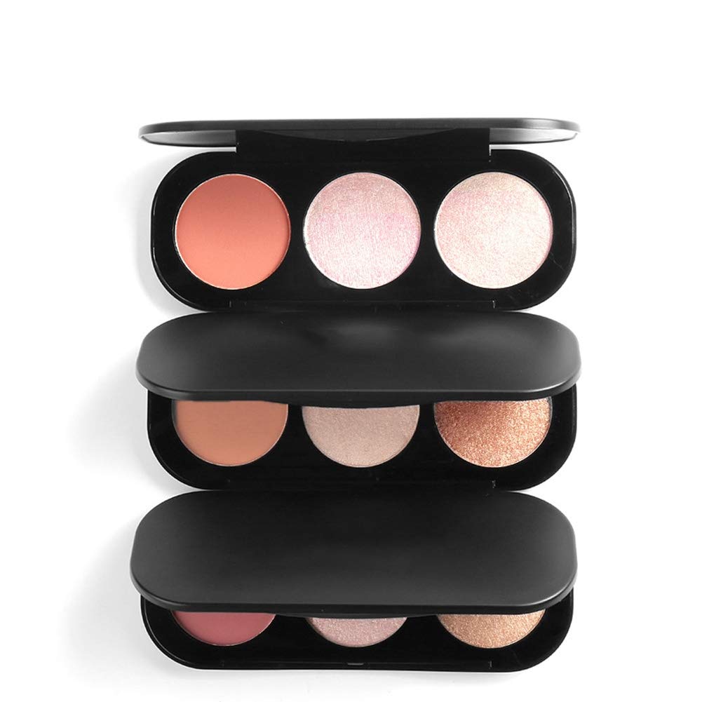 3 Types 3 Colors Blush Palette, Lasting Finish Soft Colour Powder Blush, Highlighter Face Mankeup Bl