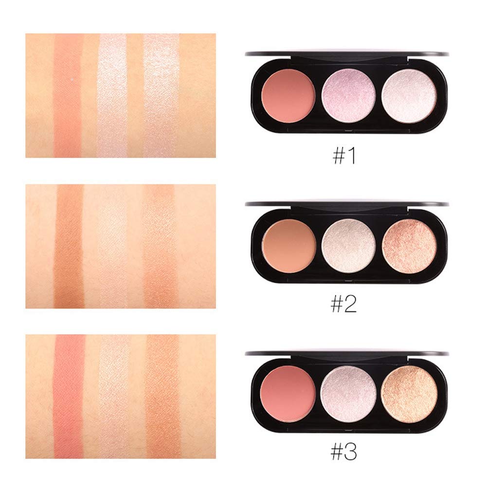 3 Types 3 Colors Blush Palette, Lasting Finish Soft Colour Powder Blush, Highlighter Face Mankeup Bl