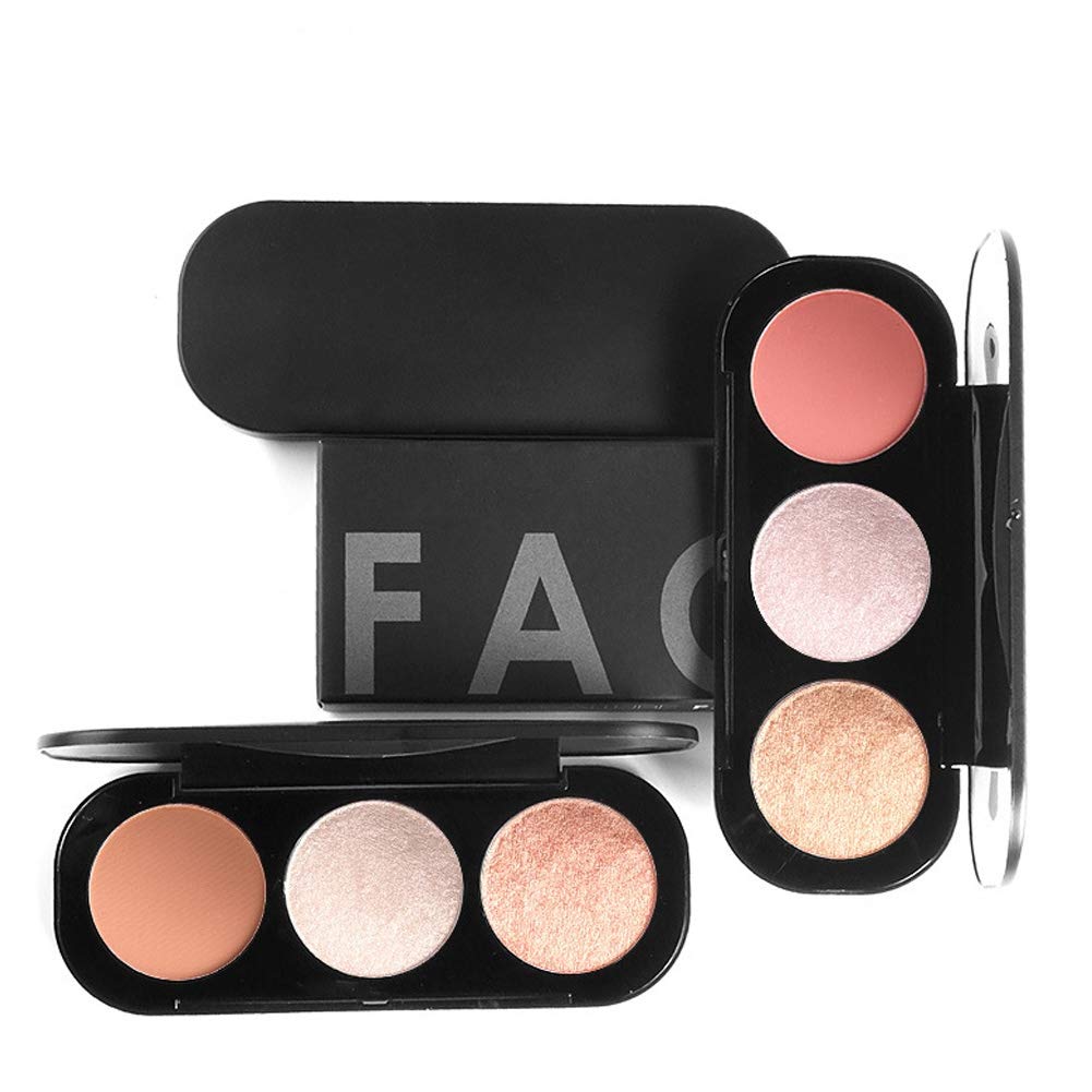 3 Types 3 Colors Blush Palette, Lasting Finish Soft Colour Powder Blush, Highlighter Face Mankeup Bl