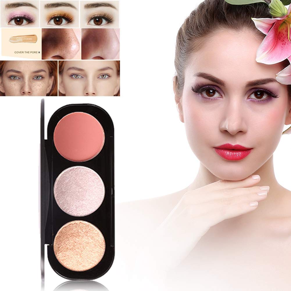 3 Types 3 Colors Blush Palette, Lasting Finish Soft Colour Powder Blush, Highlighter Face Mankeup Bl