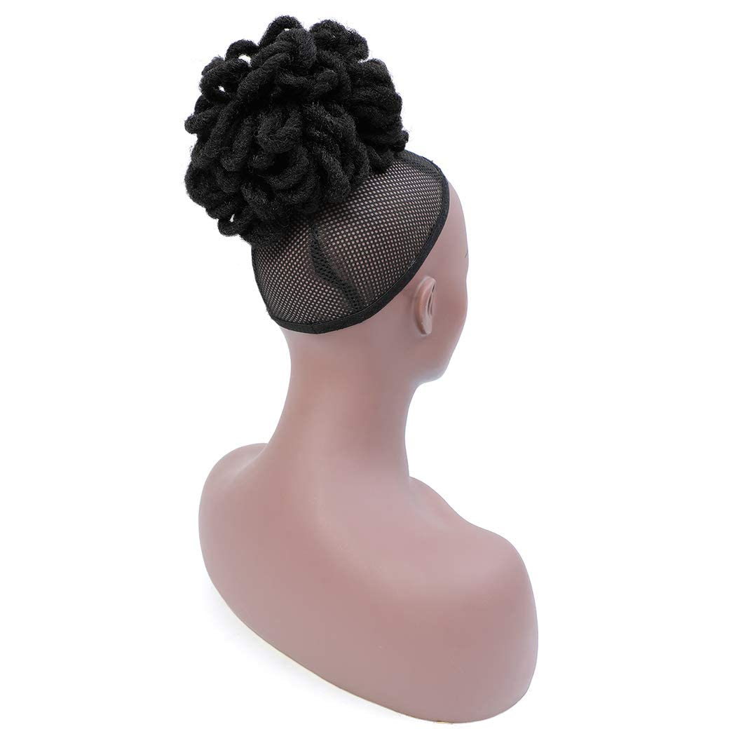 DreadLock Bun Afro High Puff Drawstring Ponytail Hair Bun Hairpieces Faux Locs Clip in Pony Tail Loc