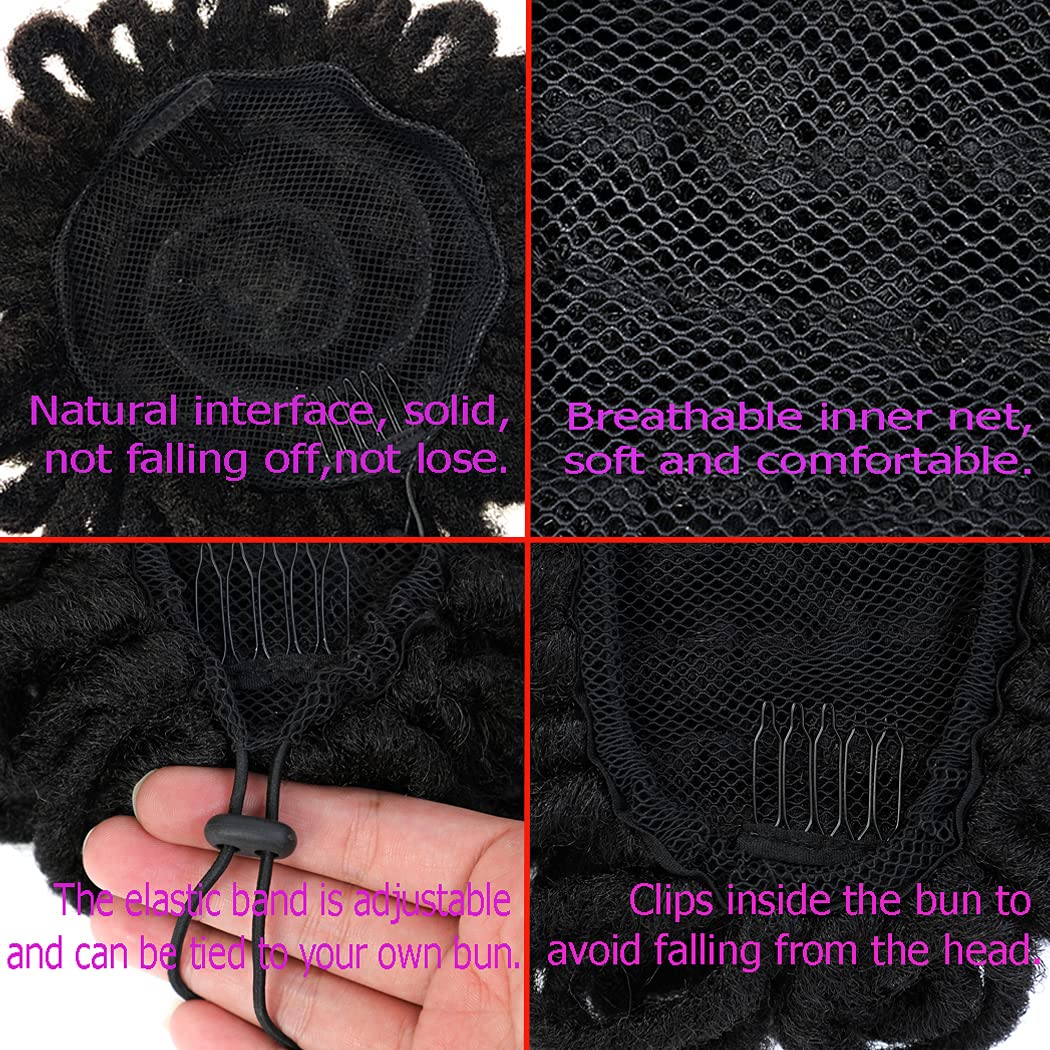 DreadLock Bun Afro High Puff Drawstring Ponytail Hair Bun Hairpieces Faux Locs Clip in Pony Tail Loc