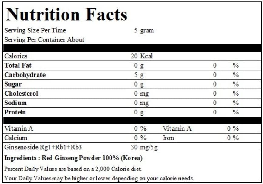 100% Korean Red Ginseng Roots Powder 300g(10.6oz), Panax Saponin, No Additives