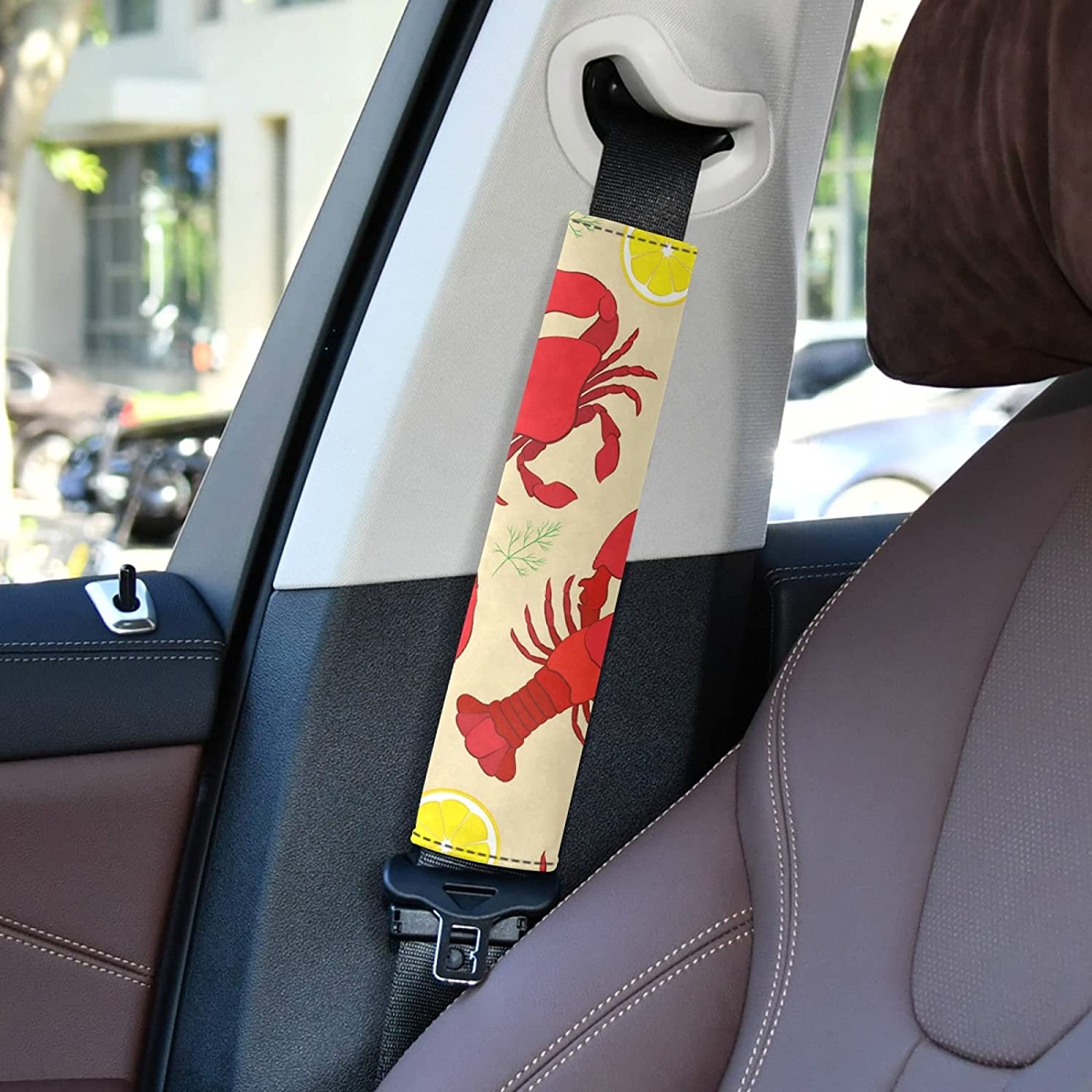 Lobster Crab with Lemon Dill Seamless 2 Packs Adjustable Car Seat Belt Pads Cover, Universal Car Sea