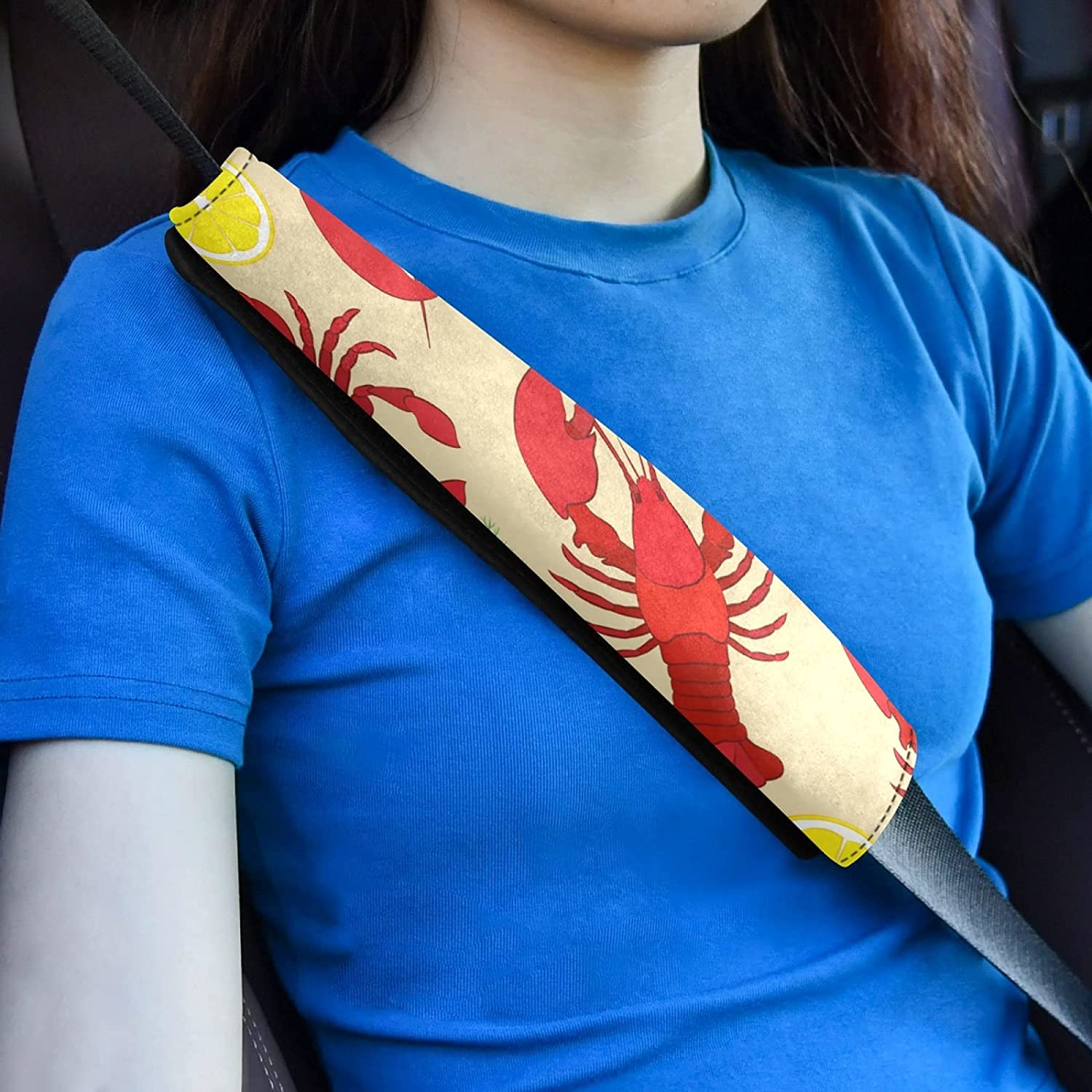 Lobster Crab with Lemon Dill Seamless 2 Packs Adjustable Car Seat Belt Pads Cover, Universal Car Sea