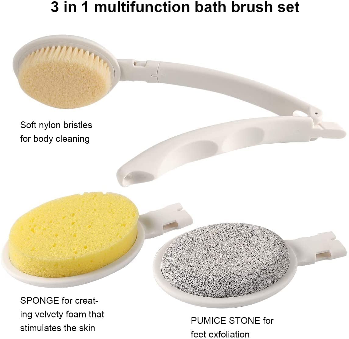 LFJ 3 in 1 Back Bath Brush Set for Shower, 19