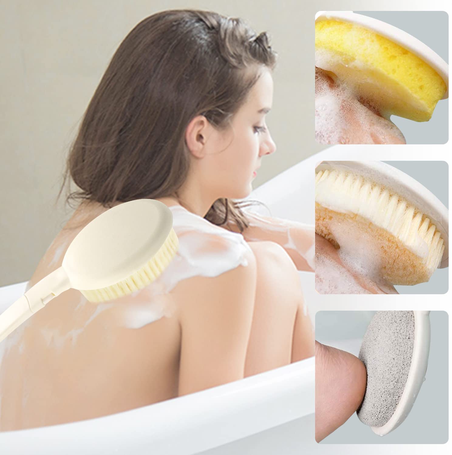 LFJ 3 in 1 Back Bath Brush Set for Shower, 19