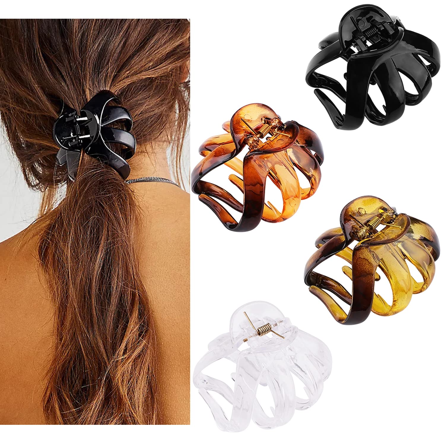 COCIDE 4PCS Joni Claw Hair Claw Clips for Women Acrylic Large Octopus Hair Clip Non-slip Big Spider 