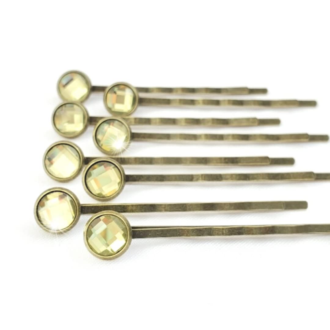 Crystal Hair Pins for Women, Decorative Bobby Pin Set of 8 Yellow Hairpins, Sparkly Glass Rhinestone