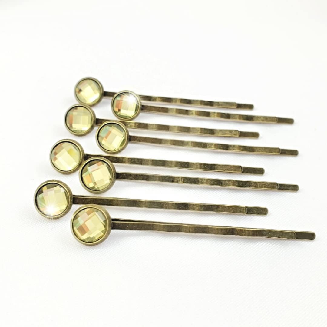 Crystal Hair Pins for Women, Decorative Bobby Pin Set of 8 Yellow Hairpins, Sparkly Glass Rhinestone
