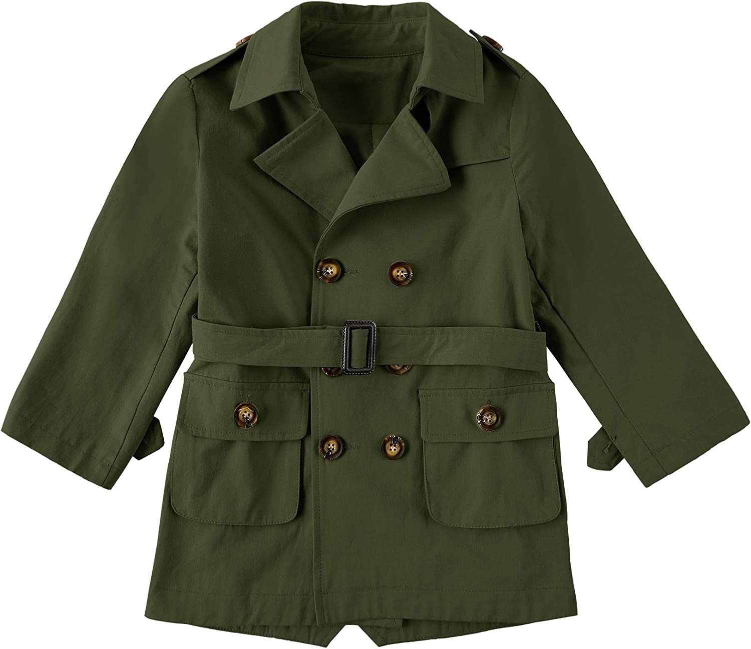 Makkrom Kids Baby Boys Girls Classic Trench Coat Jacket Toddler Double Breasted Belted Children Pea
