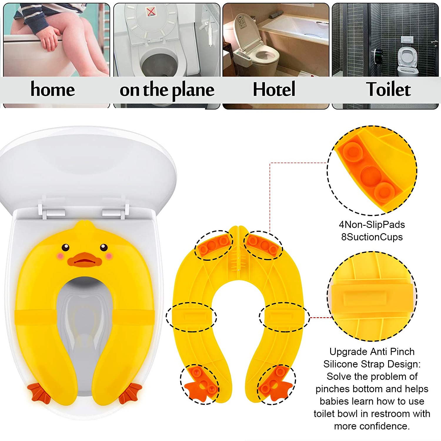 Folding Potty Training Seat, Travel Portable Toilet Training Seat for Kids Toddlers Boys Girls, Fits