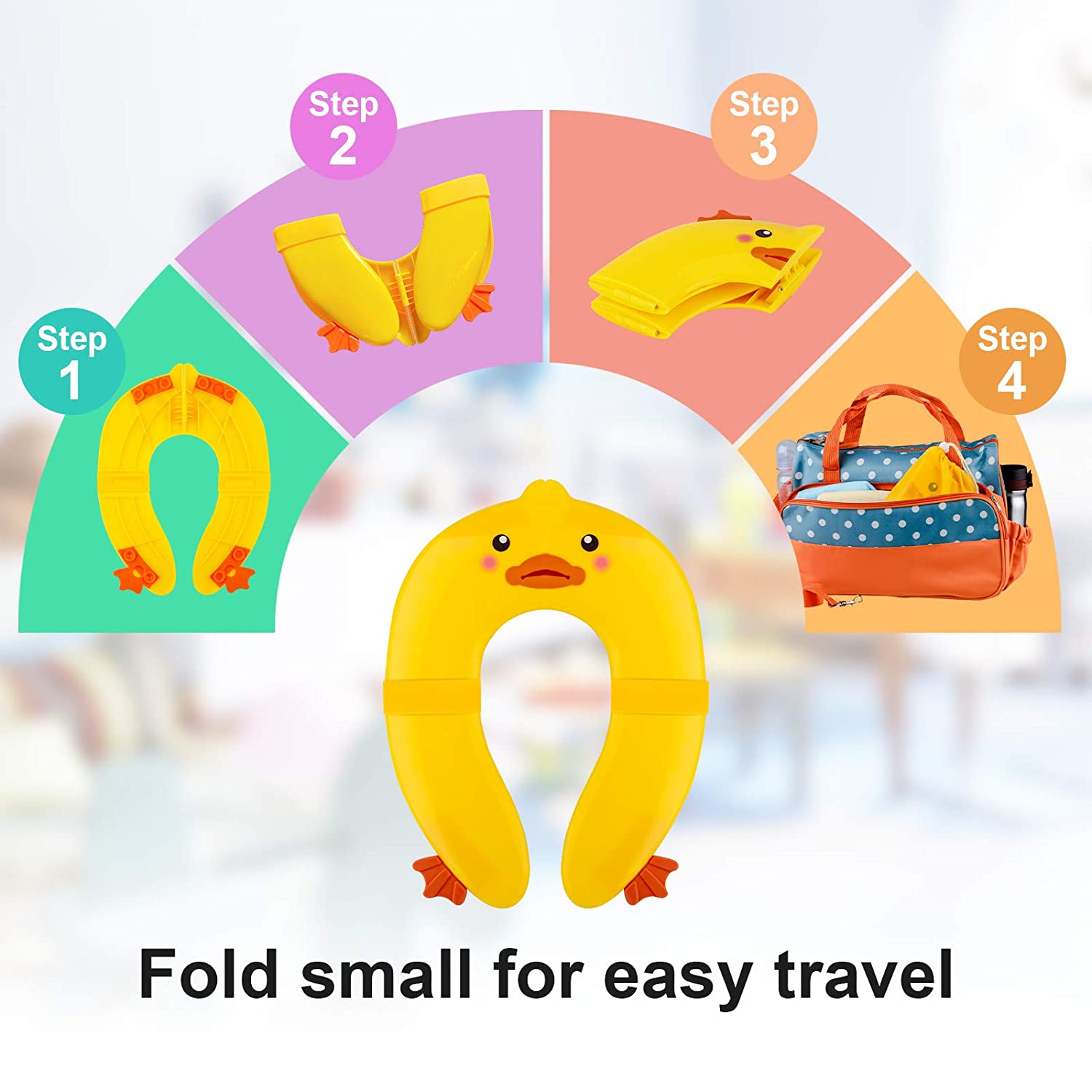 Folding Potty Training Seat, Travel Portable Toilet Training Seat for Kids Toddlers Boys Girls, Fits