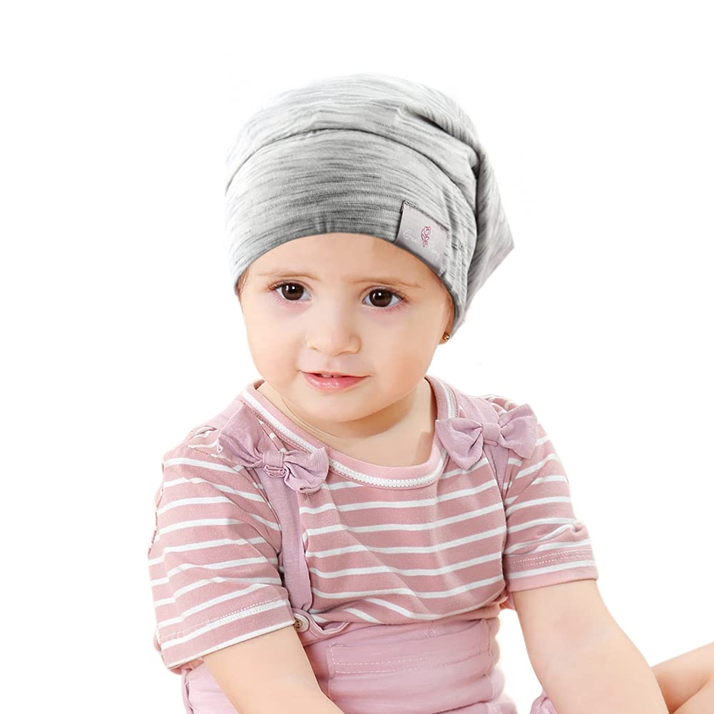 Greatremy Beanie Kids Silky Satin Lined Hair Bonnet Sleep Cap-Adjustable Elastic Band Slouchy Cotton