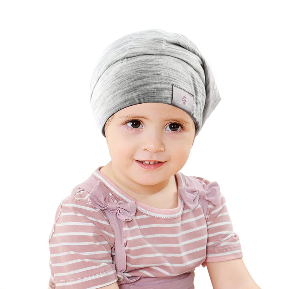 Greatremy Beanie Kids Silky Satin Lined Hair Bonnet Sleep Cap-Adjustable Elastic Band Slouchy Cotton